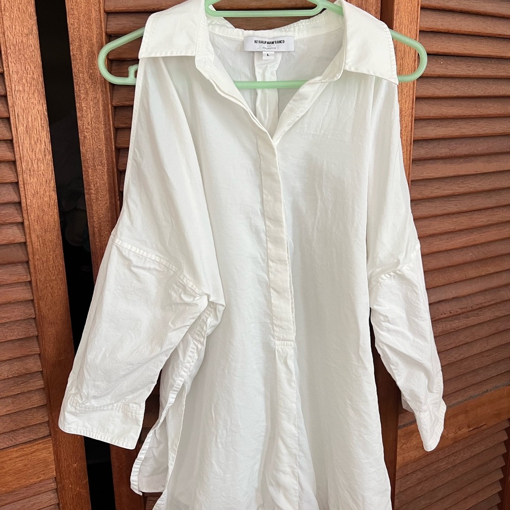 White Button-Up Blouse with Cold Shoulders